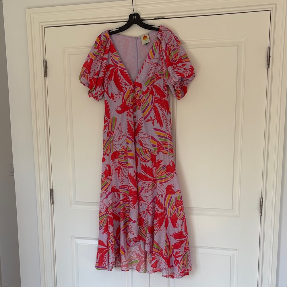 Farm Rio V-Neck Maxi Button Down Dress Dress in Lavender and Red - Picture 2 of 9